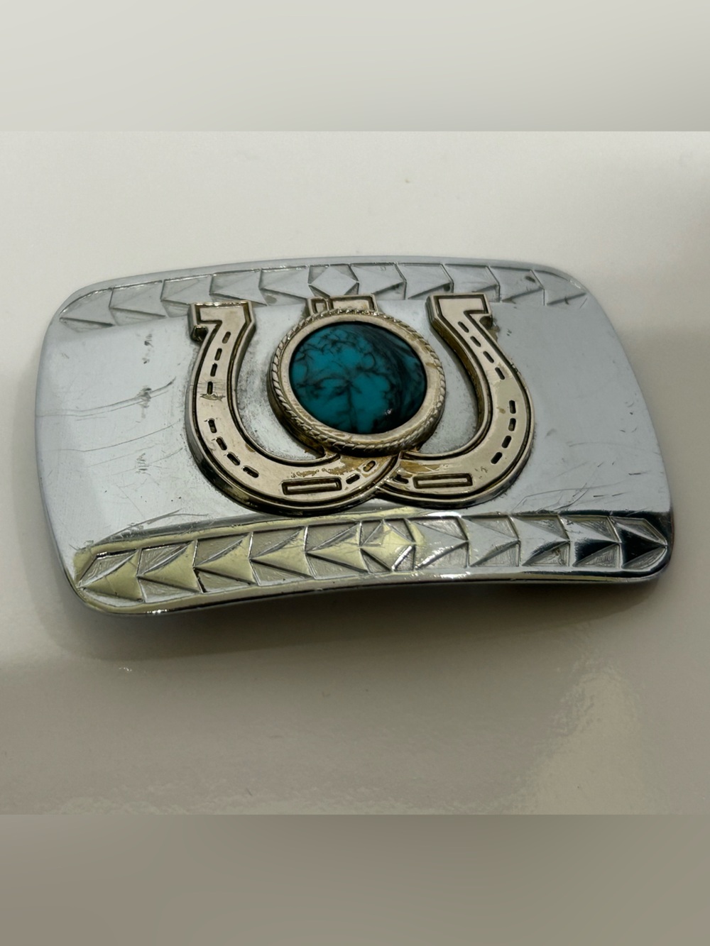 Vintage Western Horseshoe & Faux Turquoise Belt Buckle